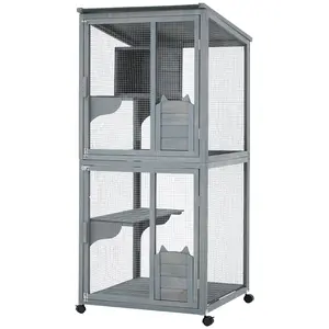 Spacious Cat Enclosure with Waterproof Roof, Lockable Wheels, Resting Cabin, and Platforms for Indoor & Outdoor Use – Suitable for Multiple Cats