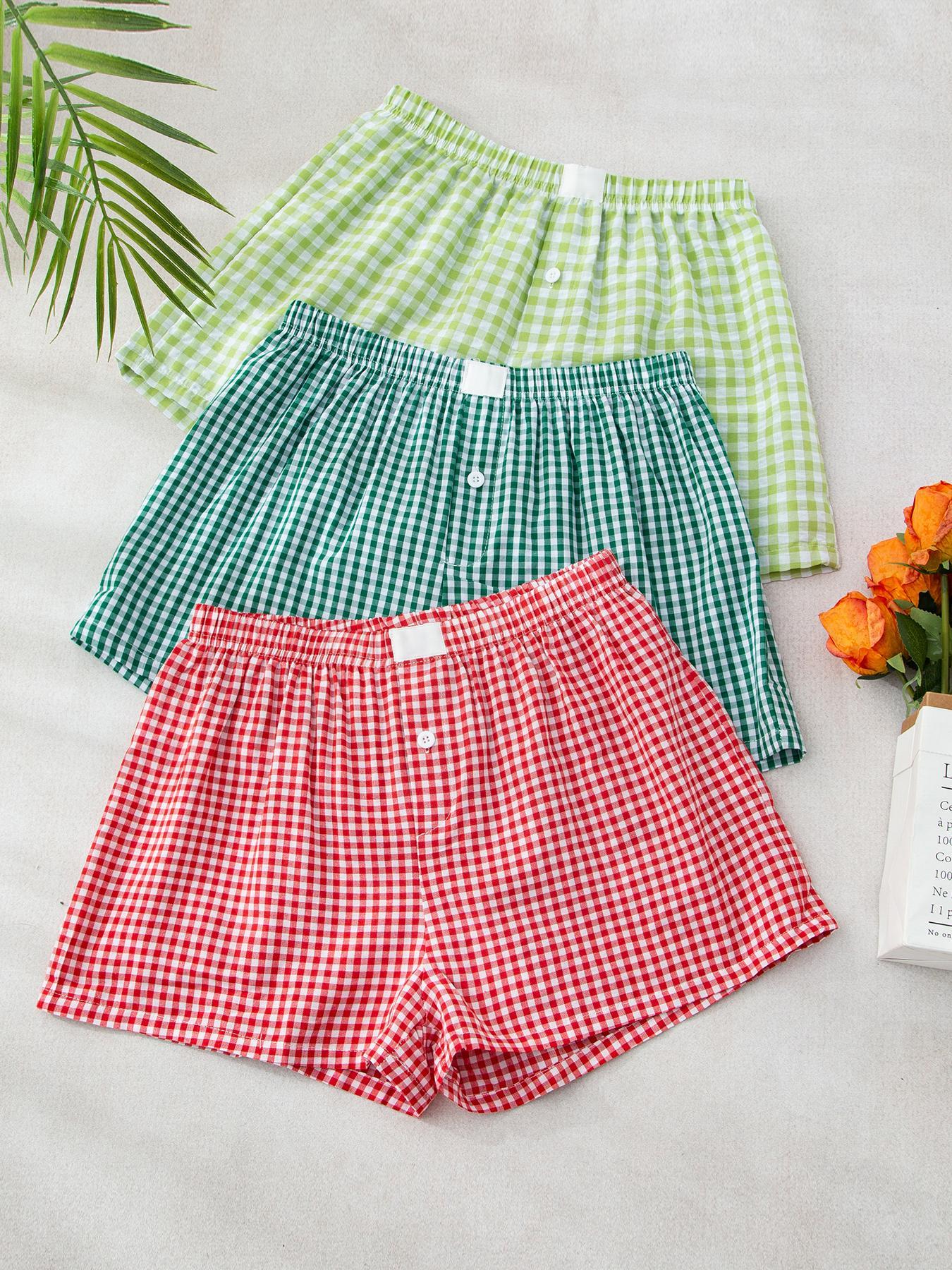 Women's Plaid Print Pajama Shorts, Casual Comfy Breathable Pajama Shorts for Daily Wear, Ladies Sleepwear Loungewear for Summer