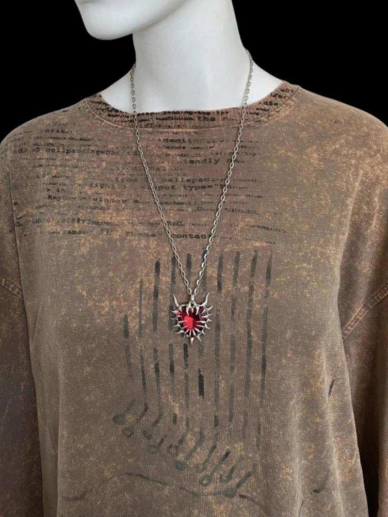Punk Style Red Heart Shaped Pendant Necklace, Vintage Trendy Pendant Necklace, Fashionable Neck Jewelry for Women & Men As Gift without Box, Gothic Mystery Jewelry