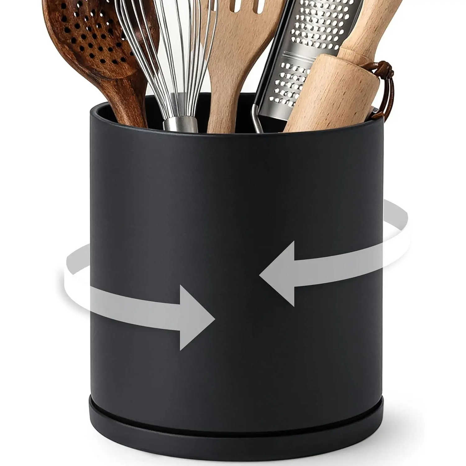 Black 360° Spin Rotating Kitchen Utensil Holder - 7.2" Countertop Crock for Knives, Cooking Tools Storage & Modern Kitchen Décor, 72-X-B-2