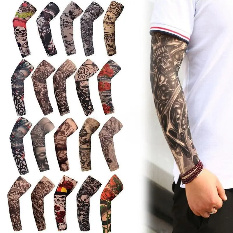 10Pcs Arm Compression Sleeves - Comfortable, Flexible, Lightweight Temporary Tattoo Cooling Sleeves with UPF UV Protection Nylon Spandex, for Cycling, Hiking (TattooTok, SunSafeTok), Lightweight Compression Sleeve