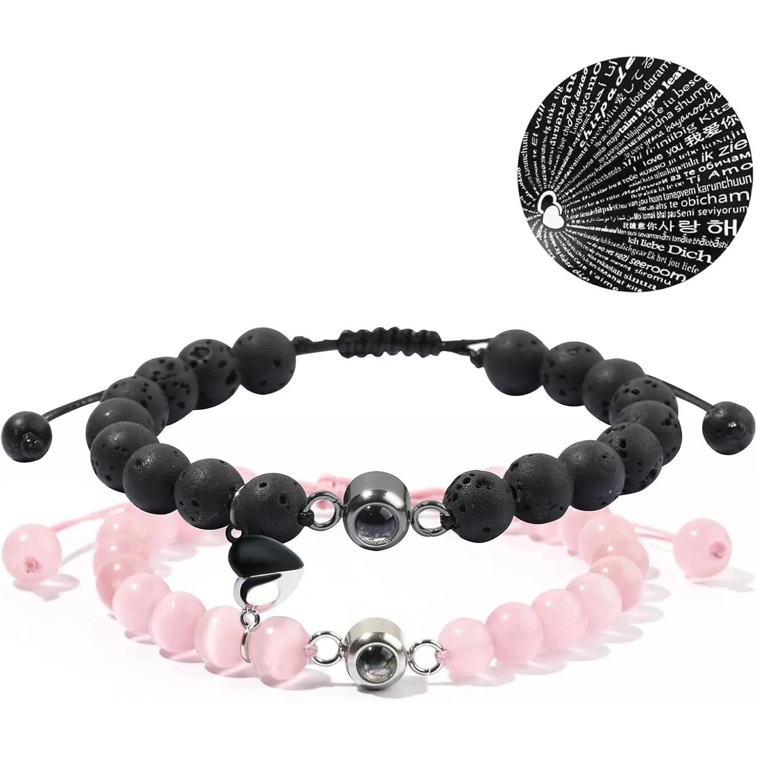 2 count  Couples Bracelets Matching Bracelets Adjustable Connecting Bracelets, Double Rope  Couple Valentines Day Gifts Friendship Beads Bracelet