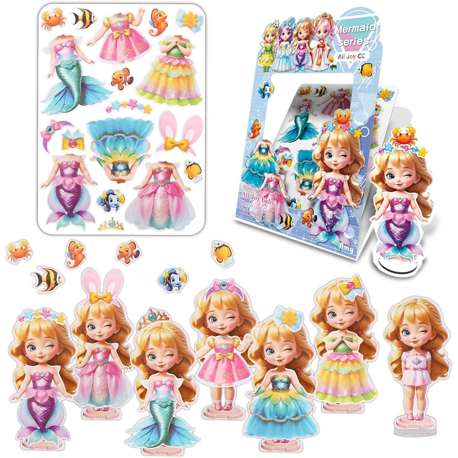 High-Quality Paper Cute Mermaid Magnetic Dress Up Dolls Set for Girls - 4.3in Tall, Portable, Vibrant Jewelry & Accessories, DIY Art Craft, Toddler Travel Toys, Fine Motor Skills Sensory Activity, Birthday Gift, Endless Fashion Combinations (Ages 3-10), G