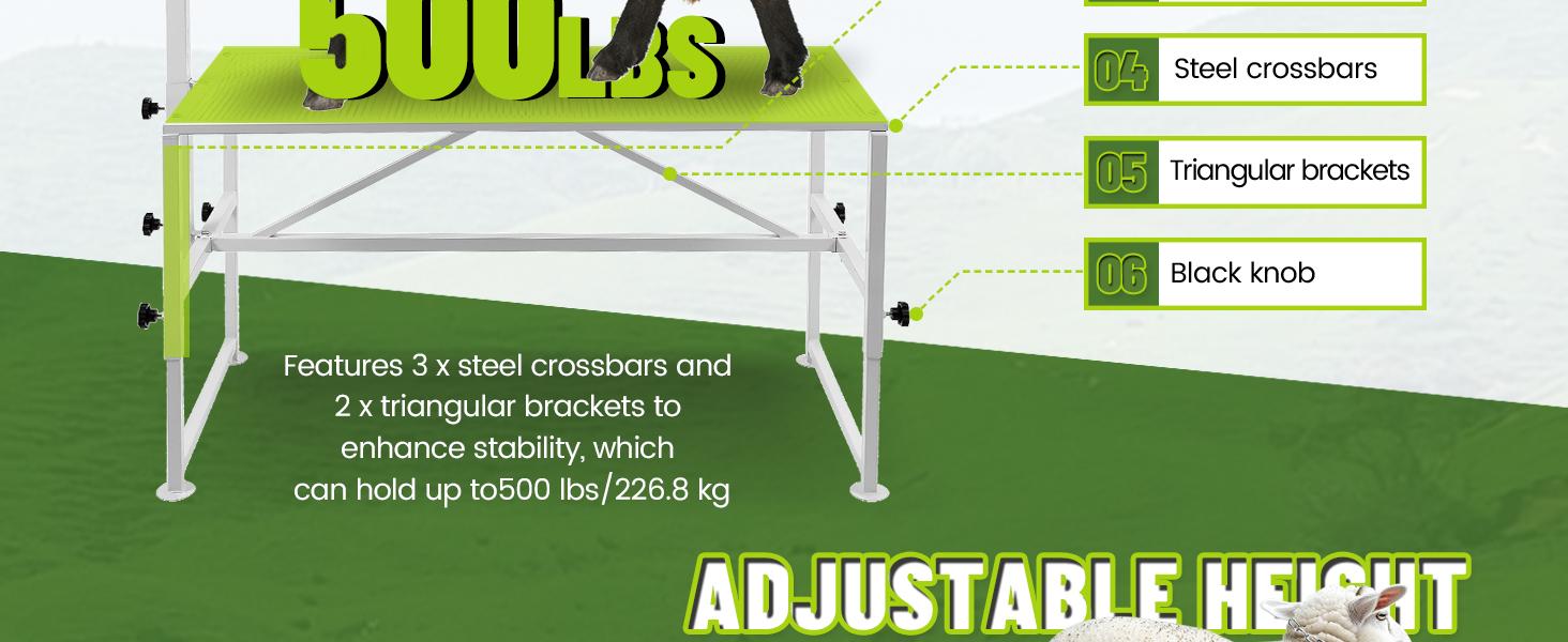 Livestock Stand 51x23, Adjustable Goat Milking & Sheep Trimming Stand, Steel Frame, 500lbs Capacity Animal