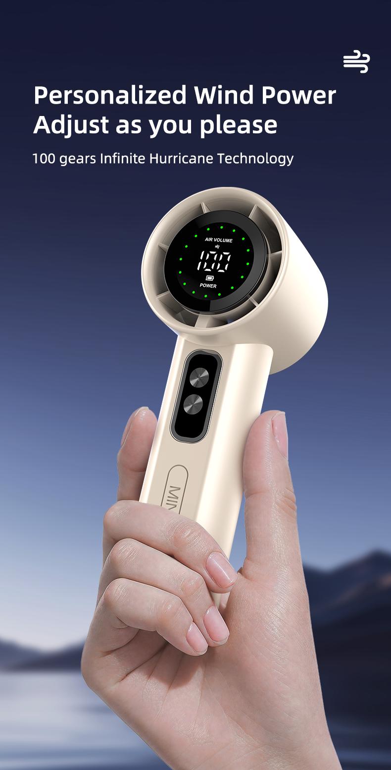 Portable Handheld Turbo Fan, 100-Speed Stepless Adjustable, 13000RPM High-Speed Motor, 7.6m/s Powerful Airflow, USB Rechargeable Mini Fan with LED Digital Display, Long-Lasting Cooling for Travel, Office, Outdoor Activities, Summer Gift