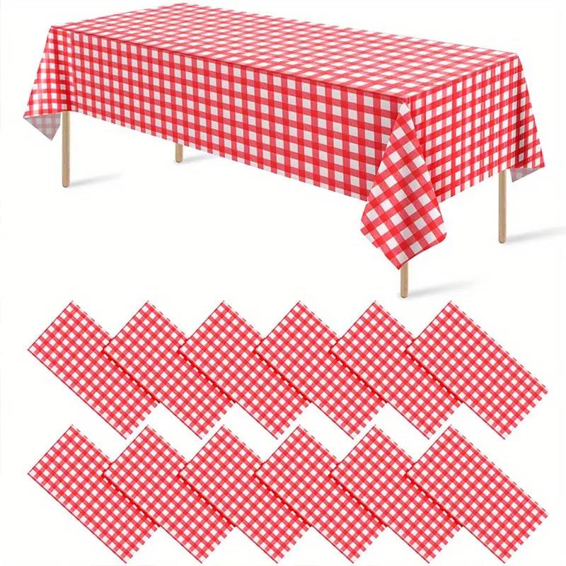 Red and white plastic plaid tablecloth, high-grade decorative disposable red plaid tablecloth for parties, rectangular party tablecloth for birthday and wedding of picnic farm, 54x108 inches.