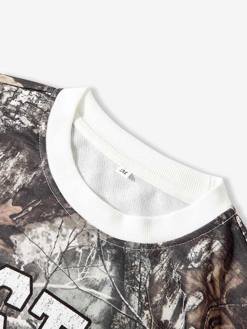 Men's Letter & Number Print 2 in 1 Drop Shoulder Camo Sweatshirt, Regular Fit Casual Long Sleeve Round Neck Pullover for Fall & Winter, Men's Clothes for Daily Wear