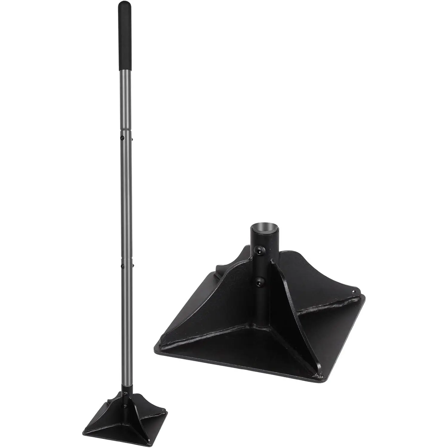 All-Steel Heavy-Duty Garden Tamper, 48in Handle with Rubber Grip, 8x8in Size for Leveling Ground Gravel and Installing Pavers