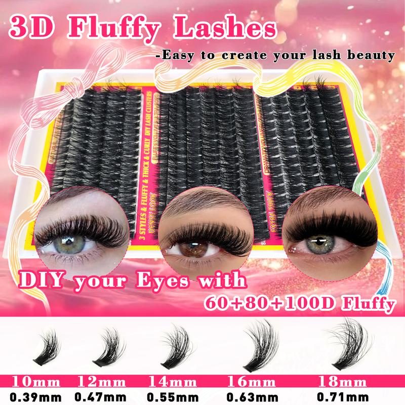 Eyelash Extension Kit (1 Set), DIY Lash Kit Including Individual False Eyelashes, Eyelash Glue, Tweezers, Remover, Professional Eye Makeup Tool for Women, Cosmetic, Eyelash Cluster Kit, Eyelash Fixer