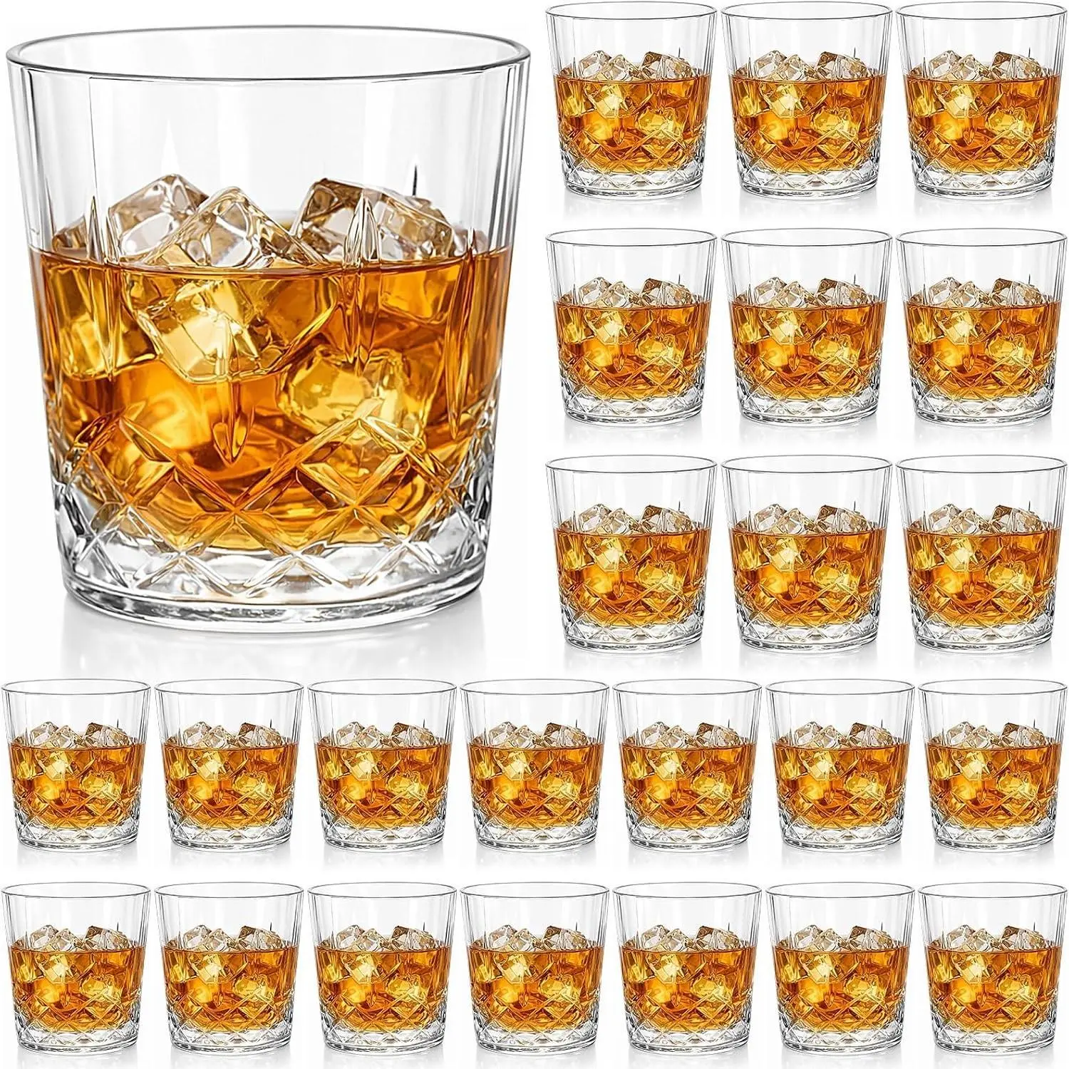 24 Pcs Plastic Clear Whiskey Glasses, 10 oz Unbreakable Reusable Old Fashioned Glasses for Men for Cocktail Rum, Bourbon, Vodka, and Liquor (Clear)