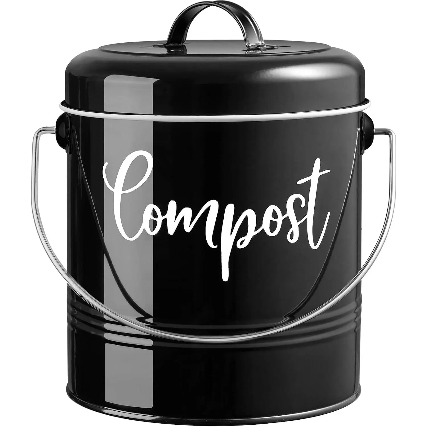 1.3 Gallon Farmhouse Kitchen Countertop Compost Bin, Indoor Compost Bucket with Lid and Charcoal Filters, Black
