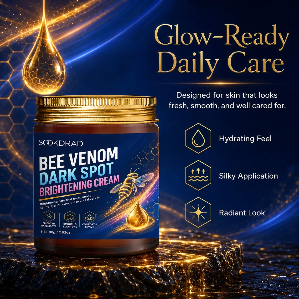 Dark Spot Brightening Cream Treatment, Bee Venom, brighten dark spots, smooth, comfort, revive, 80g/2.82oz