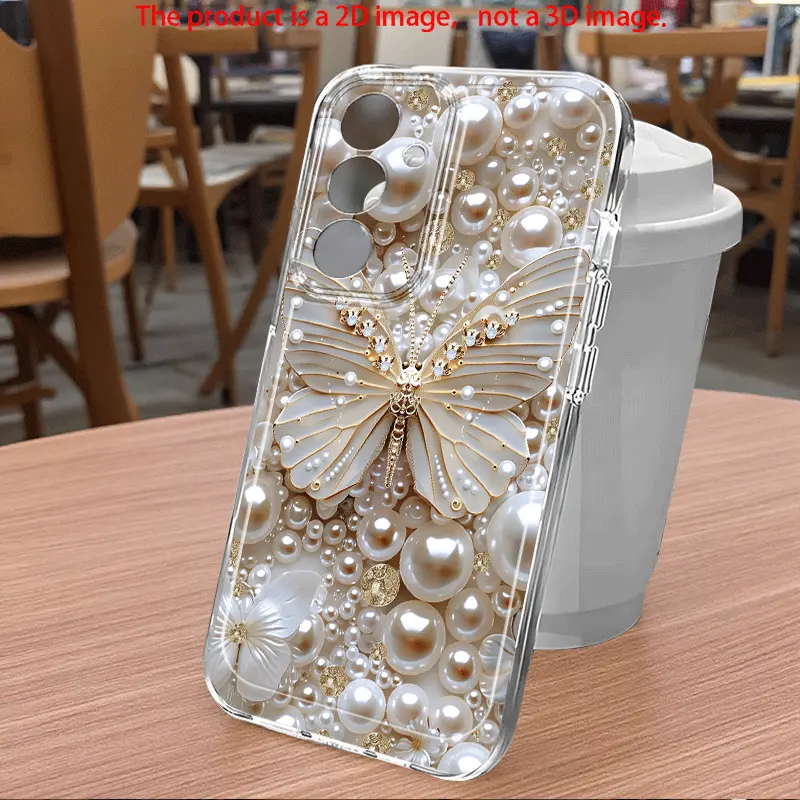 Pearl Butterfly Flower 2D Printed TPU Smartphone Case - Shock-Resistant, Full-Coverage Cellphone Accessory for Samsung Galaxy A23,A24,A25,A32,A34,A35,A50,A52,A53,A54,A55,A73,S21 Ultra,S22 Plus,S23+,S24 FE,S25 - Handheld Devices Gift for Family