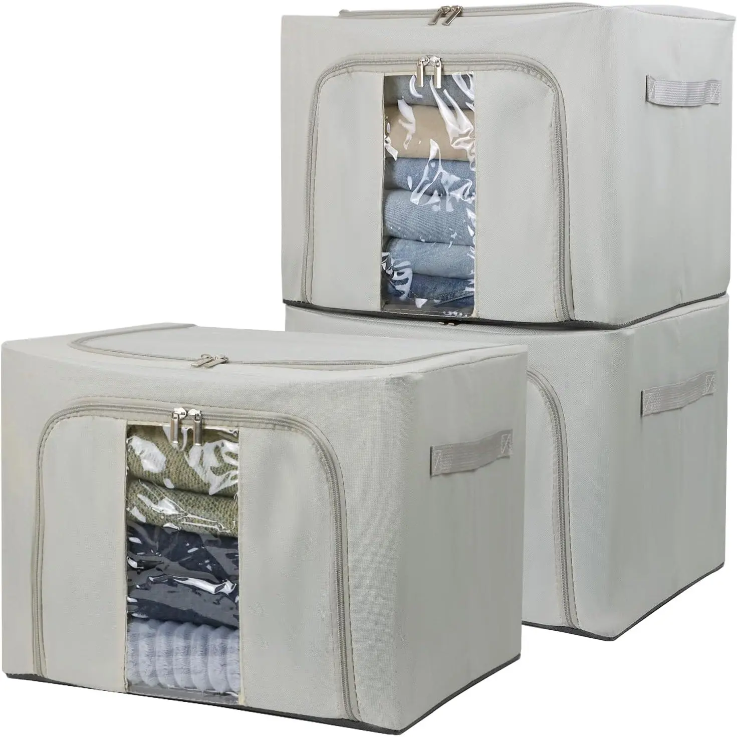 36L Clothes Storage Bins with Metal Frame, 3 Pcs Stackable Clothing Storage Boxes Containers with Lids, Foldable Oxford Fabric Clothes Organizer Bags Closet Organizers Organizing Bin for Sheet