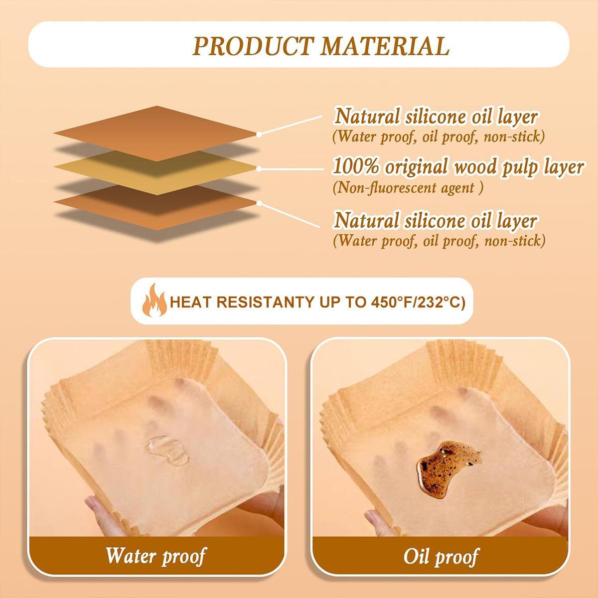 Air Fryer Paper Liners, 100Pcs Parchment Paper, Air Fryer Liners Disposable for Microwave, Non-Stick Air Fryer Liner Square Free of Bleach (6.3IN) Baking Supplies Kit Bakeware