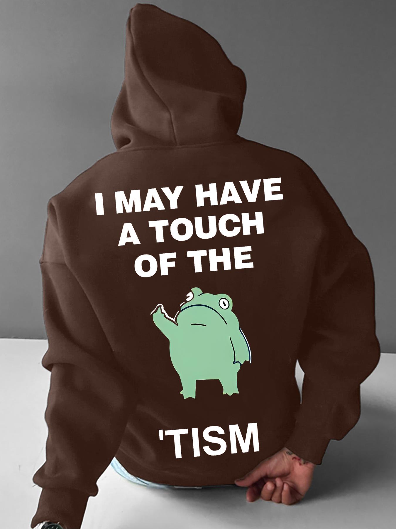 Men's Slogan & Frog Print Drawstring Fuzzy Hoodie, Loose Casual Street Comfy Fashion Long Sleeve Kangaroo Pocket Design Thermal Lined Hooded Sweatshirt for Daily Holiday Outdoor Wear, Men Clothes for Fall & Winter, Menswear, Cartoon Print Sweatshirt
