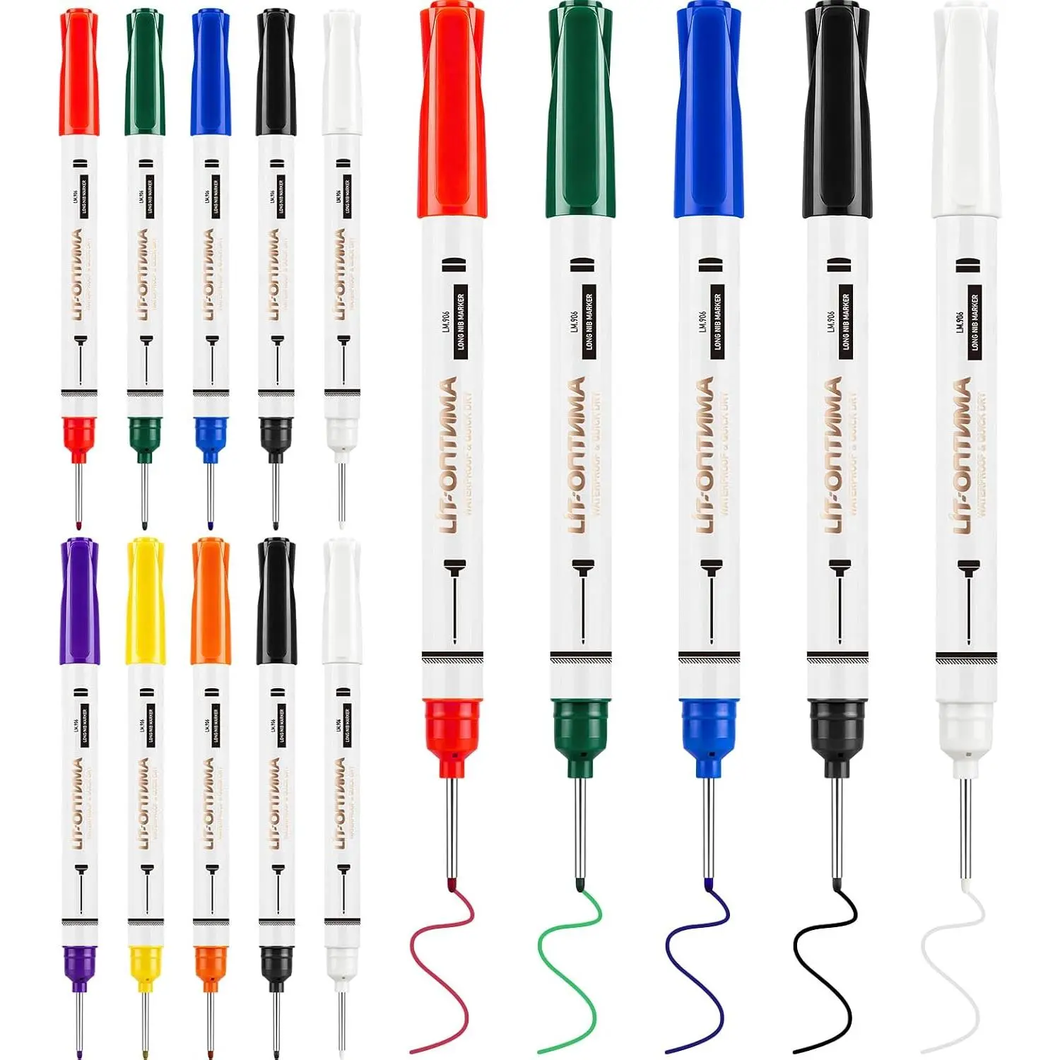 15 Pack Long Nib Marker Pens, 20mm Extra Long  Deep Hole Markers | 8 Colors Fine Tip  Markers, Quick-Dry Construction Marking Pen for Metal, , Glass &