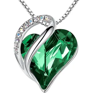 Necklaces for Women, Infinity Love Birthstone Heart Crystal Pendant, Birthday Jewelry Gifts for Her, Mom, and Wife, Silver Plated, 18 plus 2 inch Adjustable Chain