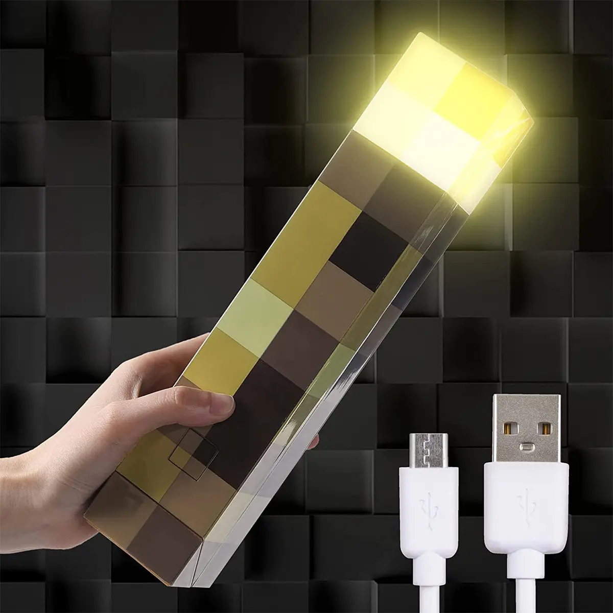 Upgraded Pixel Torch Night Light, USB Pluggable LED Wall Lamp, Handheld Flashlight for Kids Room, Holiday Party, Creative Home Decor
