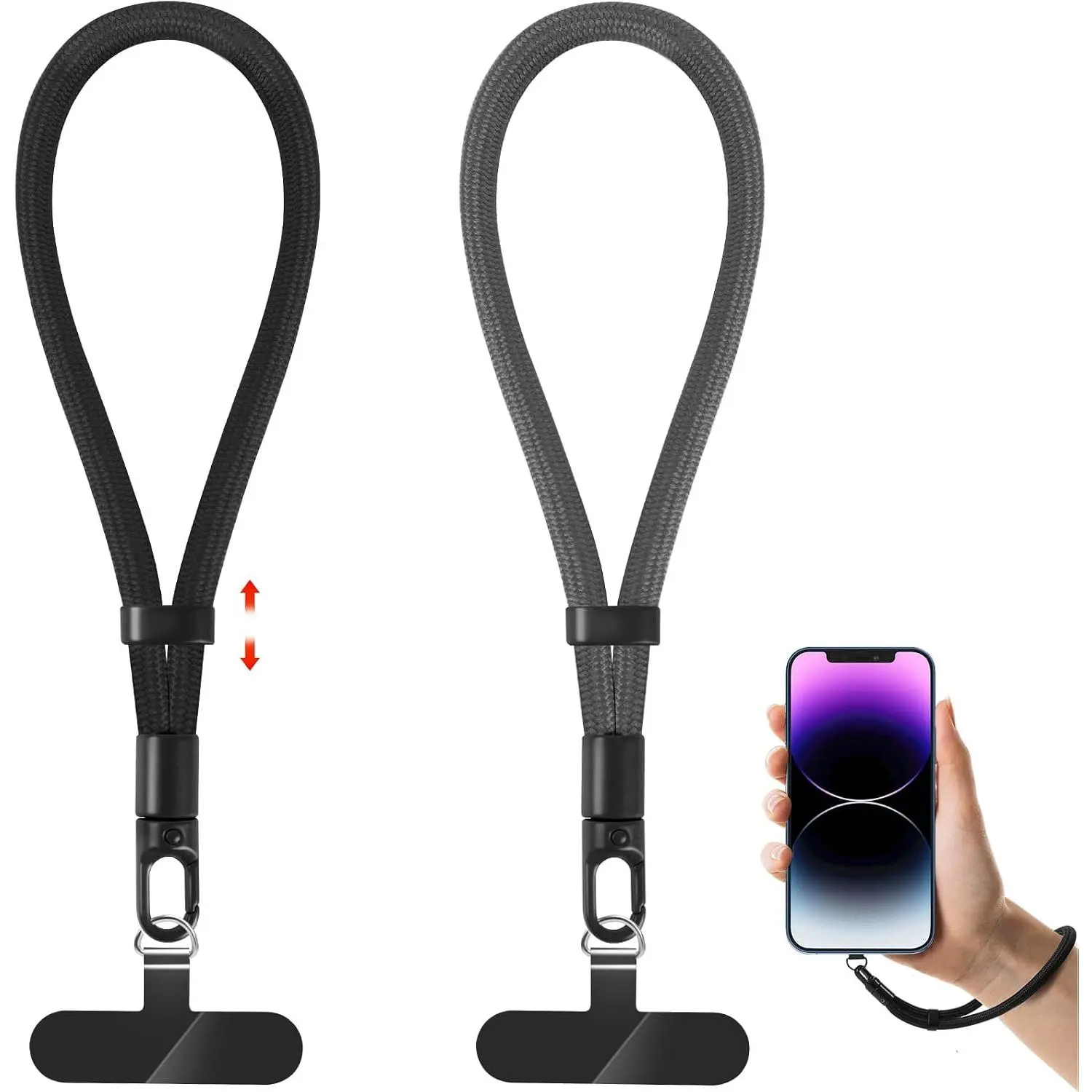 Phone Lanyard, 2 Pack Adjustable Cell Phone Lanyard Strap, Hand Wrist Strap Lanyard with Tether Tabs for Smartphones