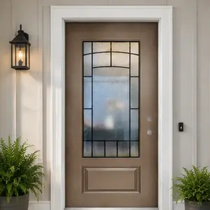 ARCH 36x80 Fiberglass Entry Door with Cloud-Pattern Glass, Brown Left-Hand Inswing, 4-9/16 Vinyl Frame, Polyurethane Foam Core, Durable Water-Resistant, Modern Front Entrance Door for Home Garden Outdoor, Brown Color Options, Fiberglass Material