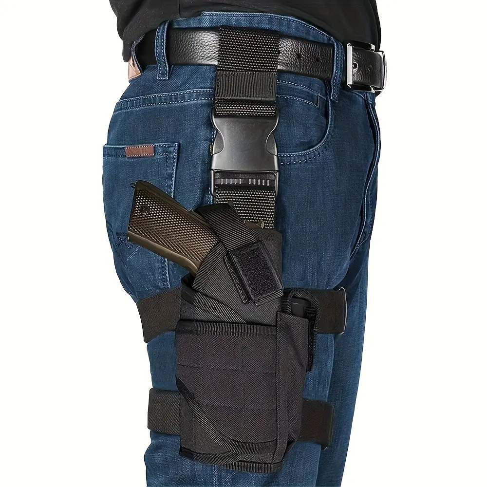Right Hand Adjustable Thigh Gun Holster with Magazine Pouch for Outdoor Shooting Sports