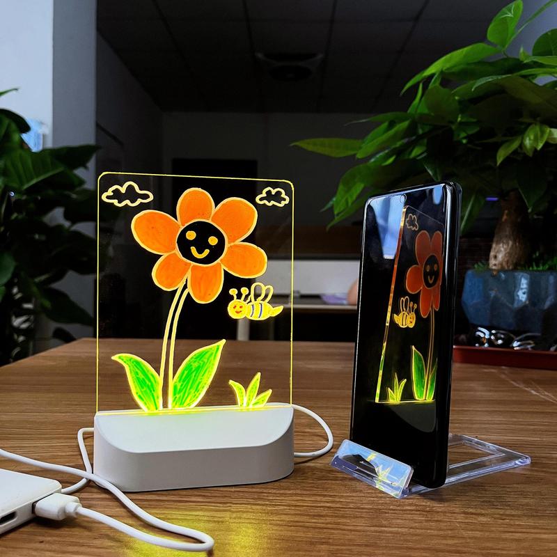 Acrylic LED Writing Planning Board with Light, 1 Count USB Rechargeable Memo Tablet Letter Note Doodle Whiteboard with Stand, Glowing Acrylic Message Board