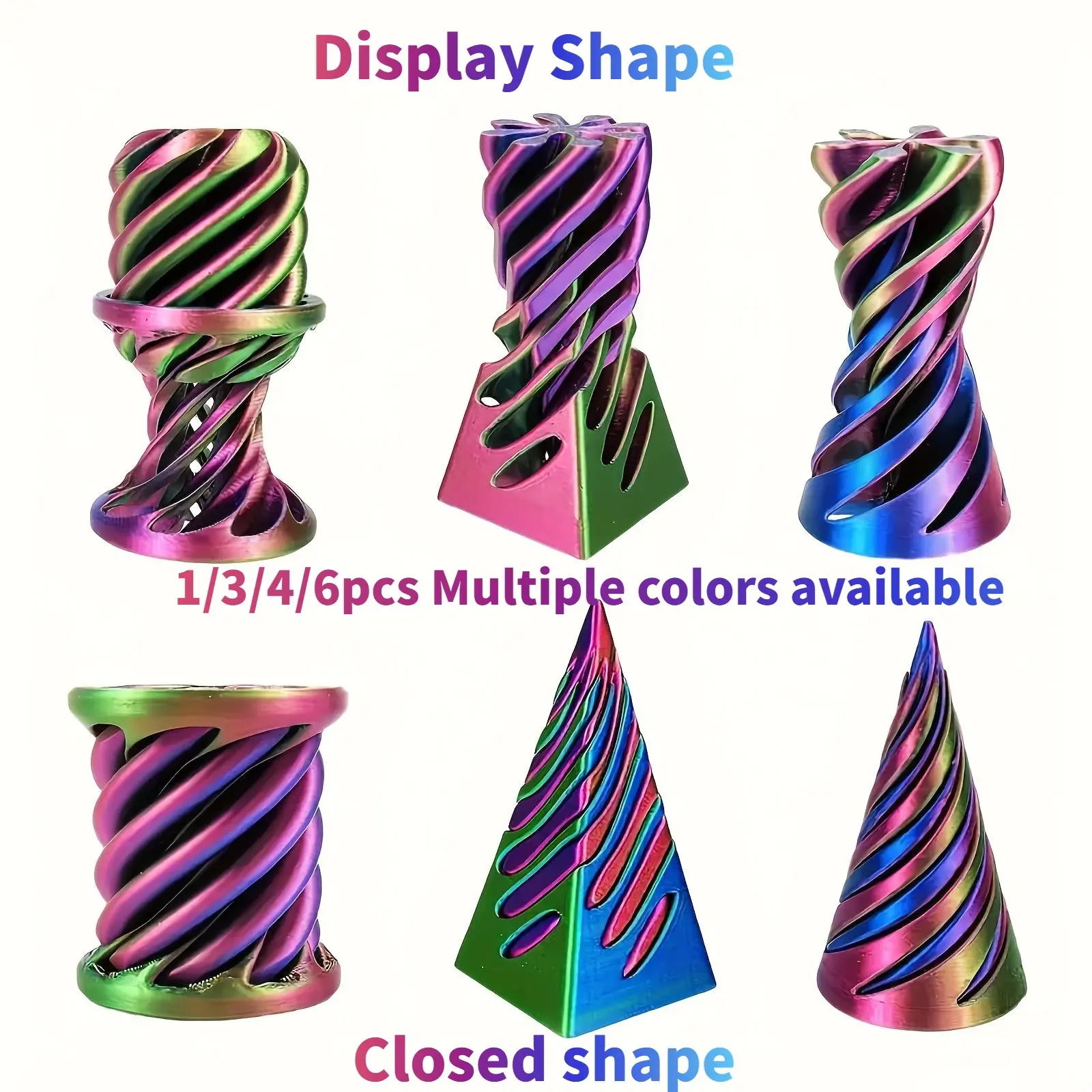 Set of Three Impossible Spiral Pyramid Fidget Spinners, Flexible Stress-Relief Sensory Toy, Stress Relief Fidgeting, Stress Relieving Accessory, Rotating Desktop Decor, Stress Relief Tools, Ideal Gift for Kids and Teens