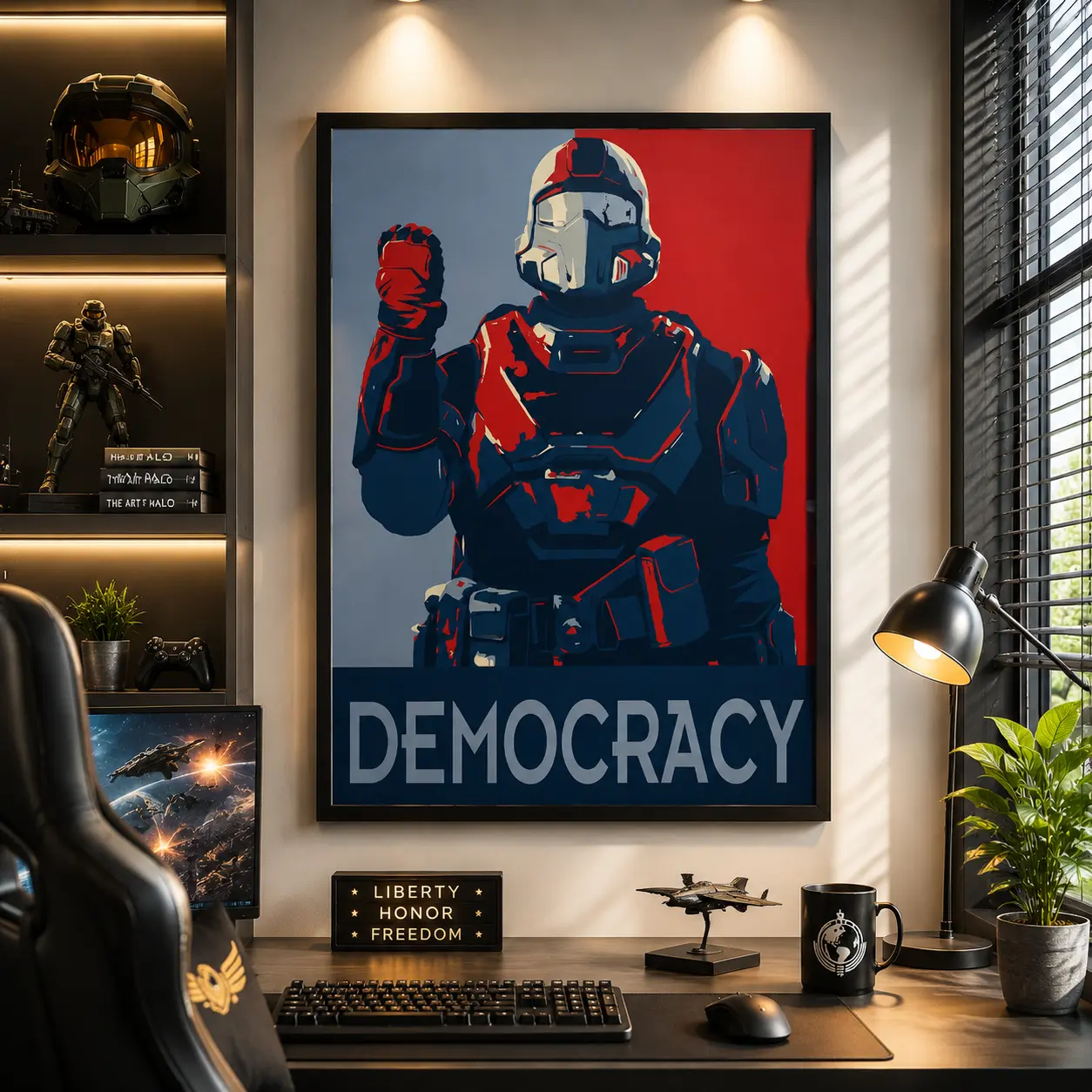 Artistic Sci-Fi Canvas Wall Art Poster - Futuristic Soldier Print, Cyberpunk Style Gaming Room Decor, Gamer Gift for Bedroom