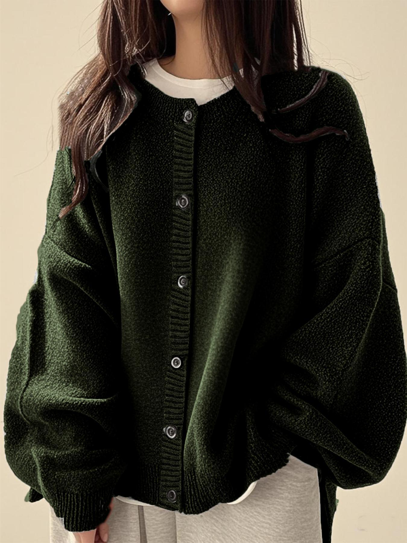 Women's Solid color Basic Button Front Knit Cardigan, Casual Long Sleeve Knitwear for Daily Wear, Ladies Clothes for All Seasons