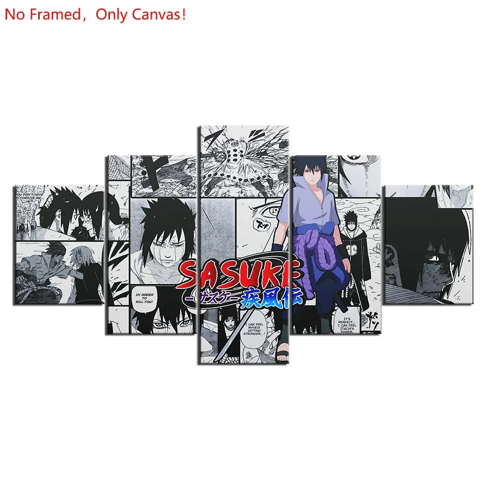 5 piece/set of frameless canvas painting print poster, classic hot-blooded anime art, Sasuke Uchiha , very suitable for Japanese two-dimensional fans, the perfect gift for bedroom, living room, kitchen, dormitory corridor, mural, wall decoration
