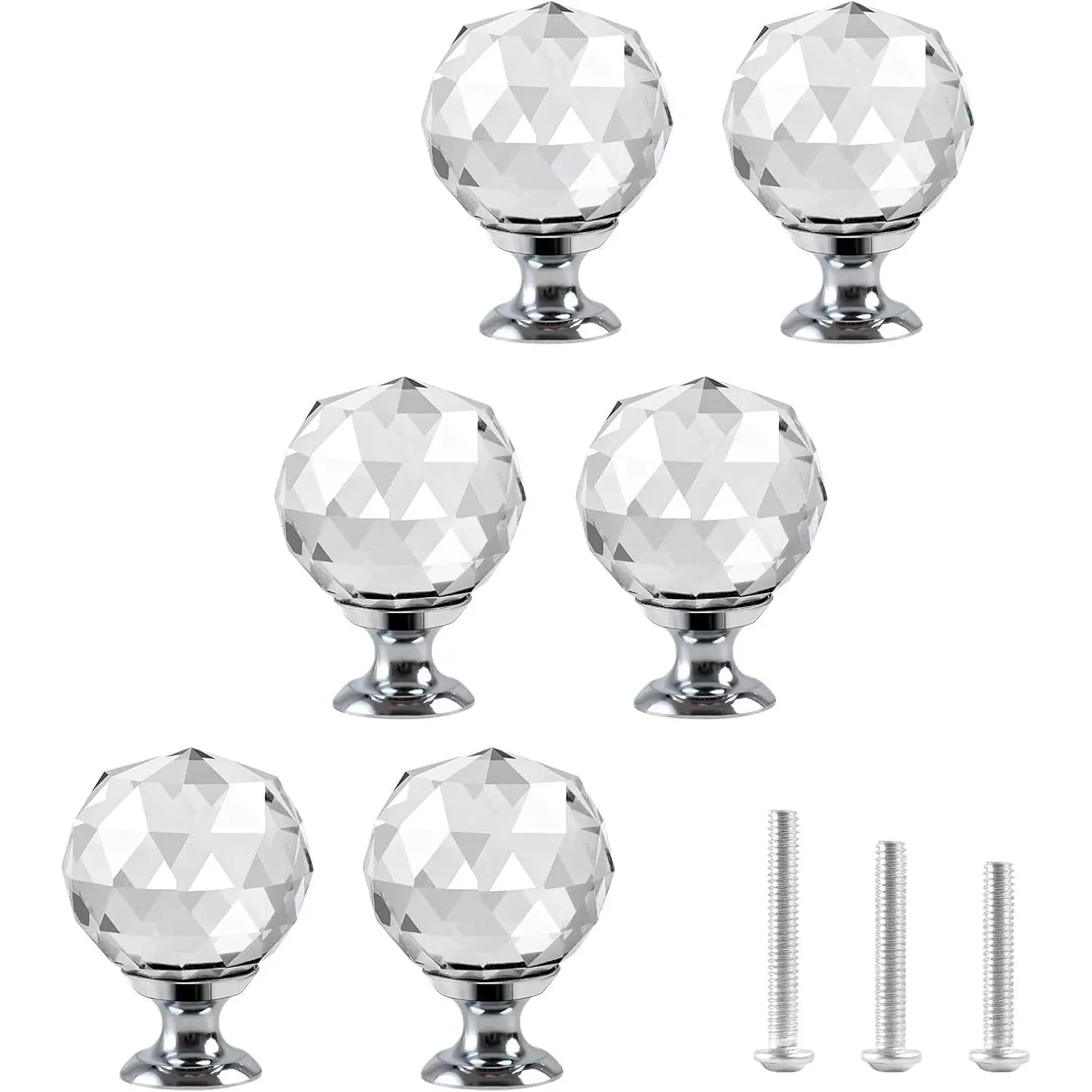 Cabinet Knobs 6 Pack Ball   Drawer Knob | Clear Glass Pull Dresser Knobs 30mm/1.18" Pull Handles for Kitchen Bathroom Closet Door Wardrobe