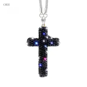 Hip Hop Rhinestone-Inlaid Religious Cross Pendant Necklace - Easy to Hang & Install Daily Cross Ornament, Car Interior Vehicles Accessory, Bag Charm,purse,keychain
