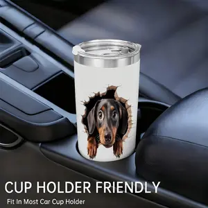 Crack Hole Dachshund Dog Print 20oz Stainless Steel Tumbler, Cute Pet Animal Design Double Wall Vacuum Insulated, Fit Car Cup Holder, Keep Hot Cold Drinks, Hold Coffee Tea Ice Water, For Car Office Home Use, Gift For Dog Lovers Dachshund Owners