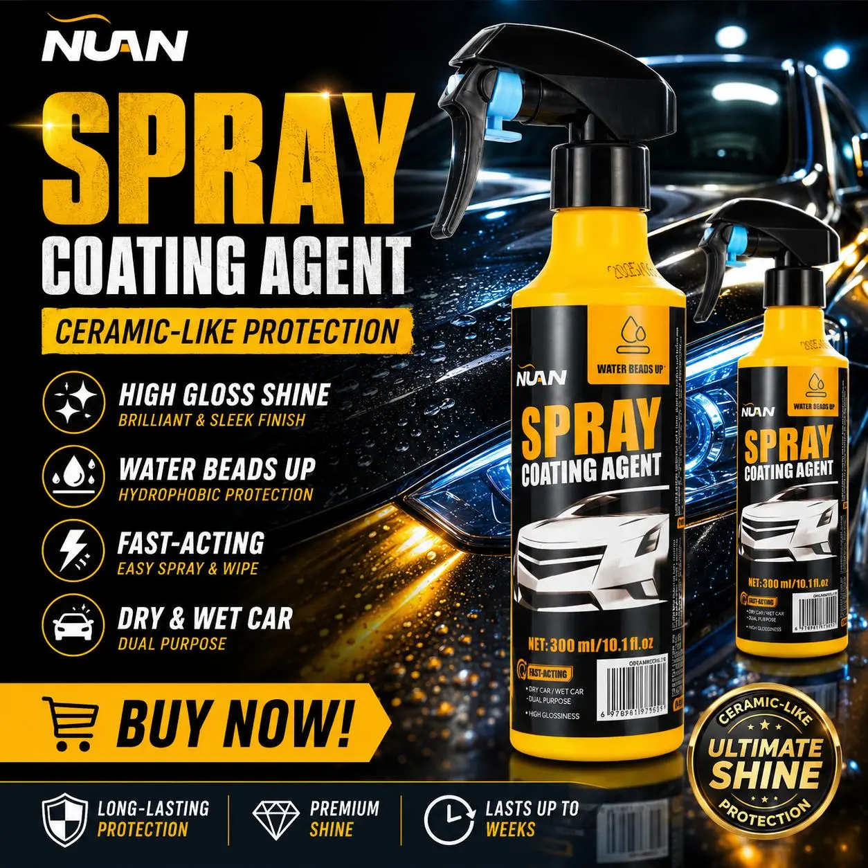 Spray coating agent；NUAN nano car coating sprayNUAN nano car coating spray-Spray Coating Agent, Water-Repellent, Stain-Proof & Stunning Reflections, Festive Eye-Catcher