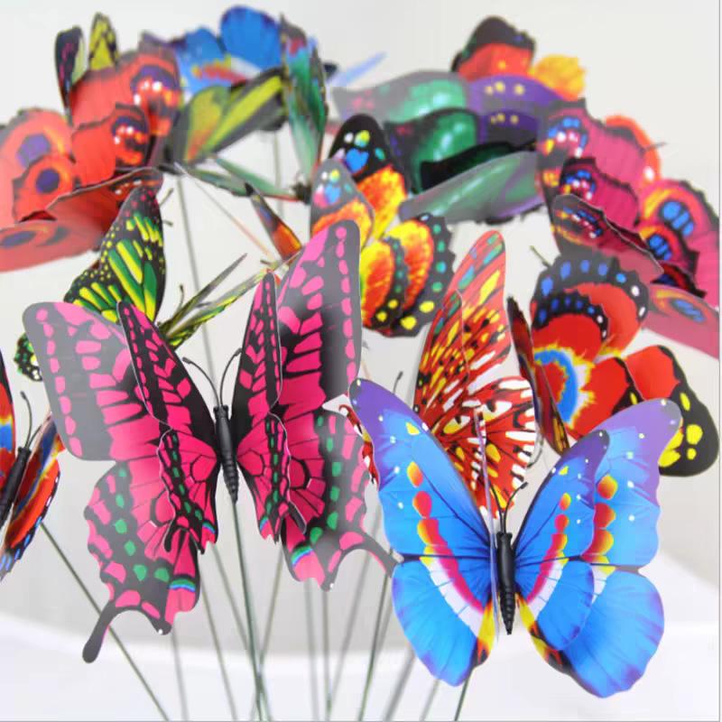 3D three-dimensional PVC simulated butterfly for outdoor garden decoration, creative gardening arrangement, simulated butterfly with stake, pack of 10