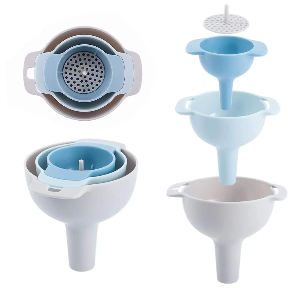 4 in 1 Funnels for Kitchen Use Filling Bottles with Detachable Strainer Filter,Small Funnel for Oil Liquid   Flour,Kitchen Essentials Accessories Tools  Haves Products Supplies Gadgets