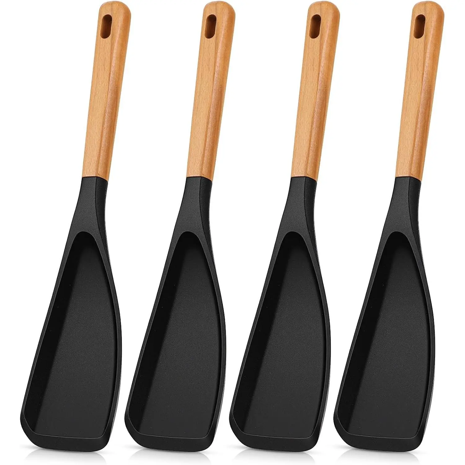 4 count Cooking Spoons for Nonstick Cookware, 12 Inch Black  Spoon Spatula with  Handle  Matte Heat-Resistant Spoon Set for Cooking Serving Mixing Scoop