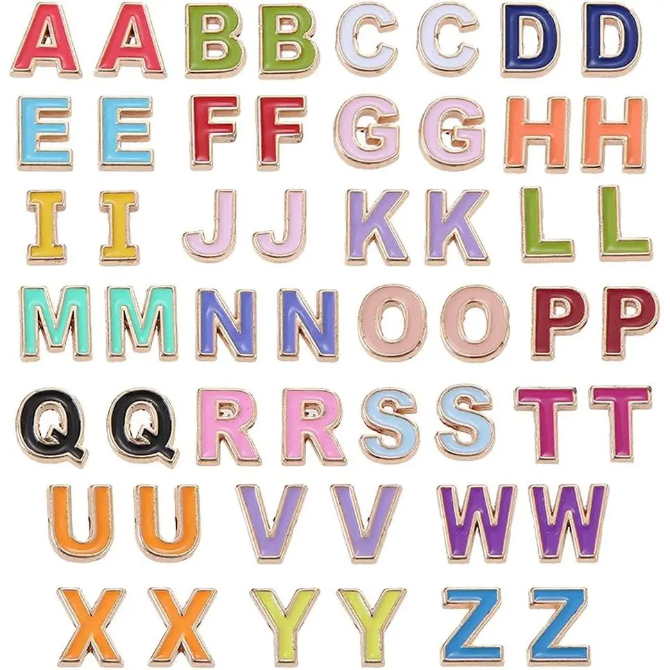 52 count Alloy Enamel Letter Shape Beads. | Capital Alphabet 2 Sets of A-Z Charm Beads for DIY Bracelet Necklace  Making