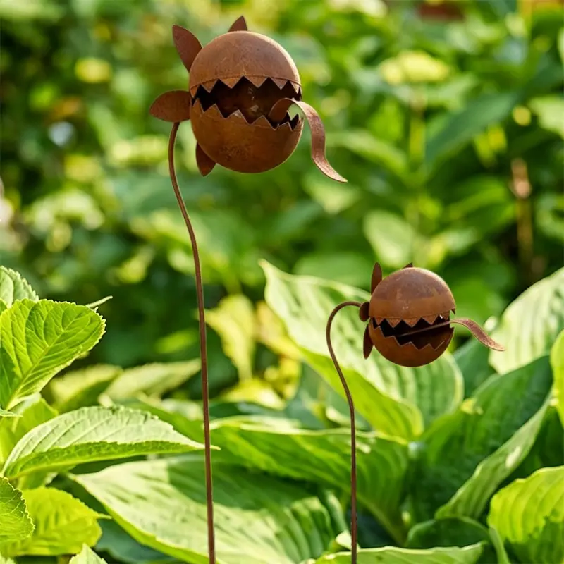 2 Pack Metal Flowers Venus Flytrap Carnivorous Plant Stake, Rusty Outdoor Metal Flowers, Ideal for Halloween Decorations, Yard Art