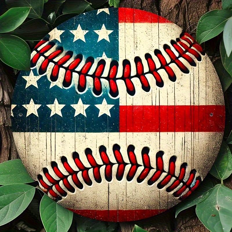 Iron Circular (8 "X 8"), 2D American Flag Baseball Theme, Wreath Logo, Living Room Decoration, Home Decoration, Wall Decoration, Room Decoration,250th anniversary