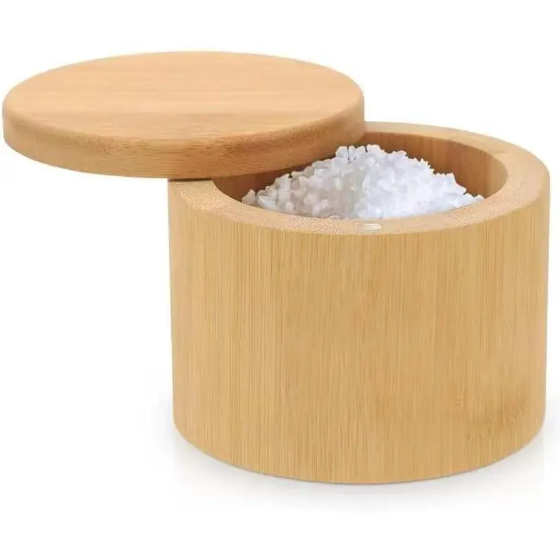 Salt Cellar,  Salt Container with Lid, Solid Salt Box Holder with 360° Swivel Lid for Countertop to Store Pepper , Elegant Flaky Salt Containers Bowl  Your Kitchen, 6OZ