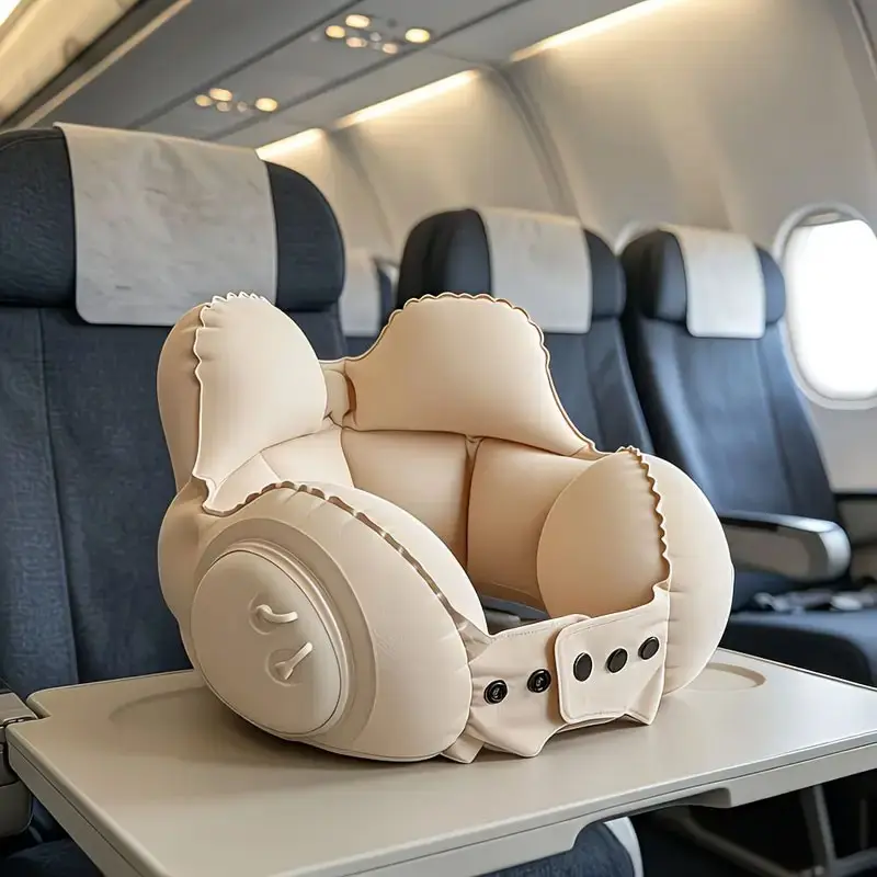 Compressible Inflatable Neck Pillow, Portable Travel Cervical Support Pillow, Compact Sleeping Pillow, Aircraft Neck Pillow