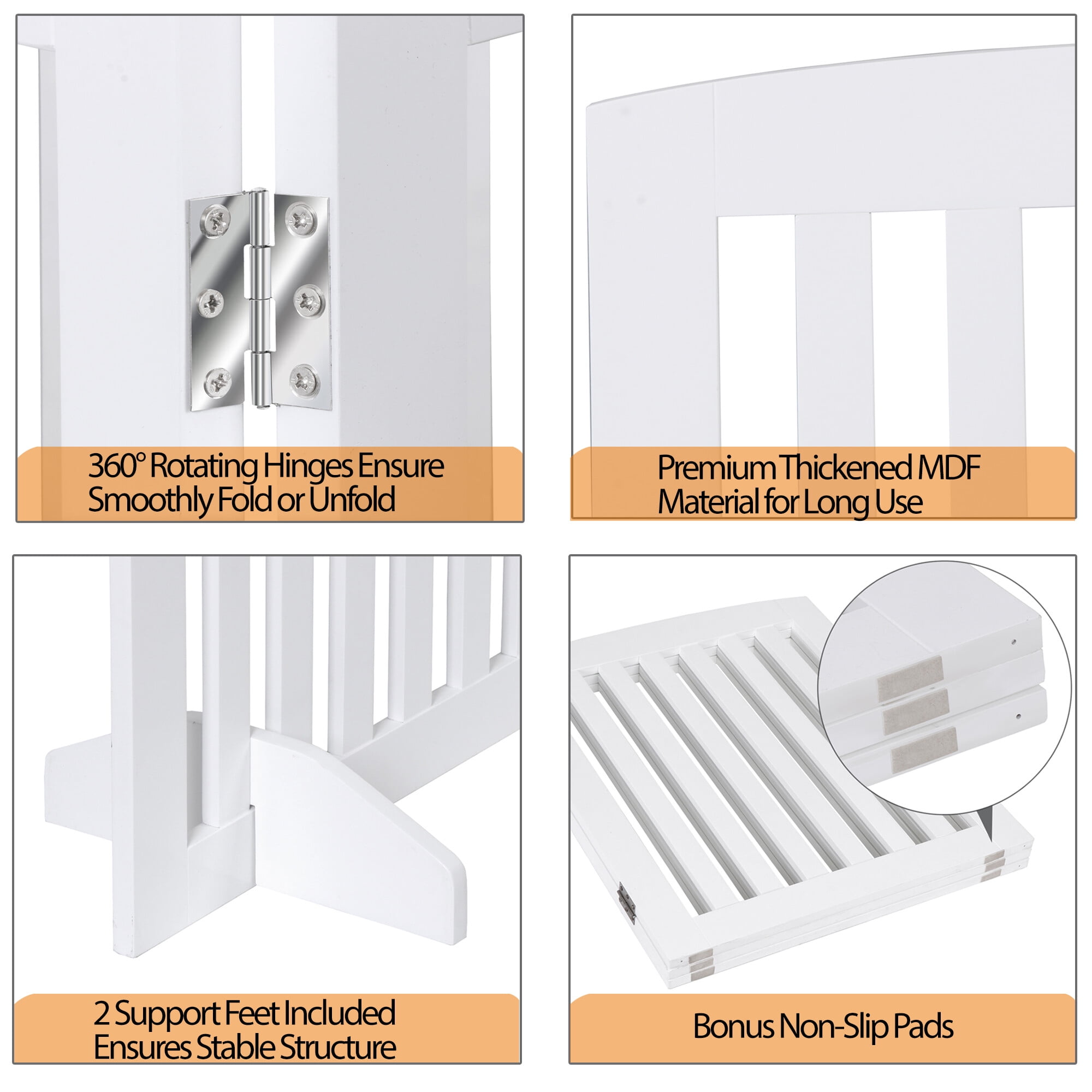 Segawe 24 Inch Pet Dog Gate 3 Panels for Dog Cat Baby, Wooden Dog Door Pet Fence for Doorway, Stairs, Entryway White