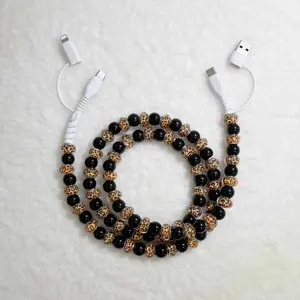 Fashionable 4 in 1 Beaded Charging Cable Fast Charge for Phone， Compatible with all devices USB-C and Lightning interfaces, 3.3 feet in length, ideal for women for fast charging, Holiday gifts, New year gifts, Beaded Charging Cords, Charger Cable