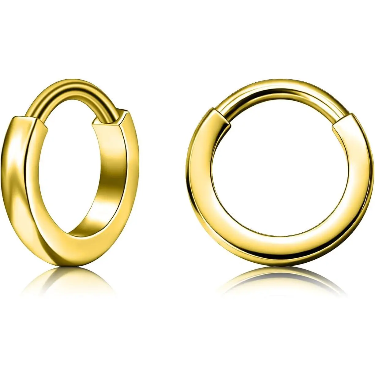 16G Implant-Grade Titanium Huggie Hoop Earrings Men Women | Solid ASTM F136 titanium clicker earrings.  clasp, chunky style, . 8mm/10mm, 5 colors, pair.