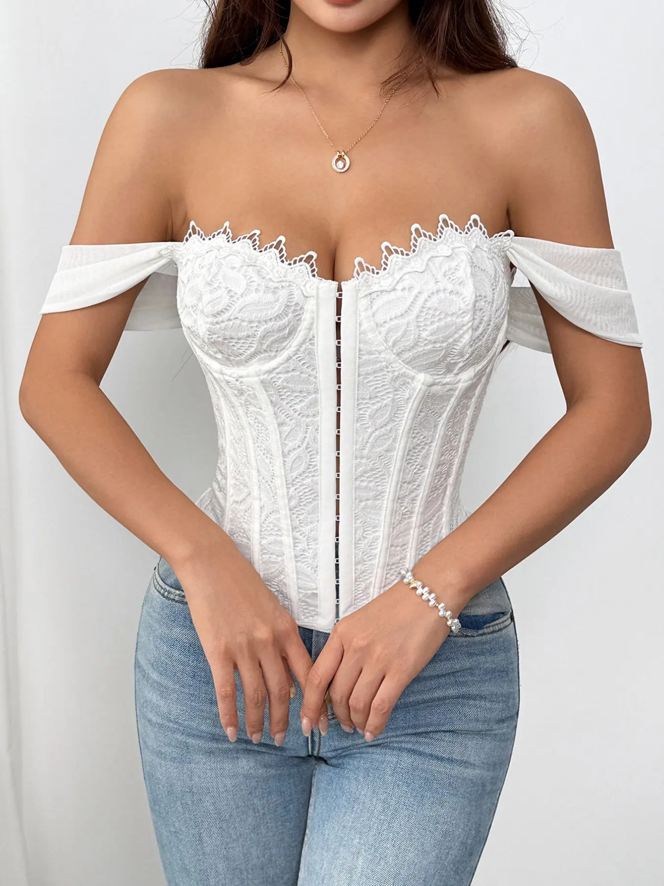 Lace Bodysuit, Bone Structure Shaping Waist, One-Shoulder Off-Shoulder Design, Bridal Underwear Strapless Top