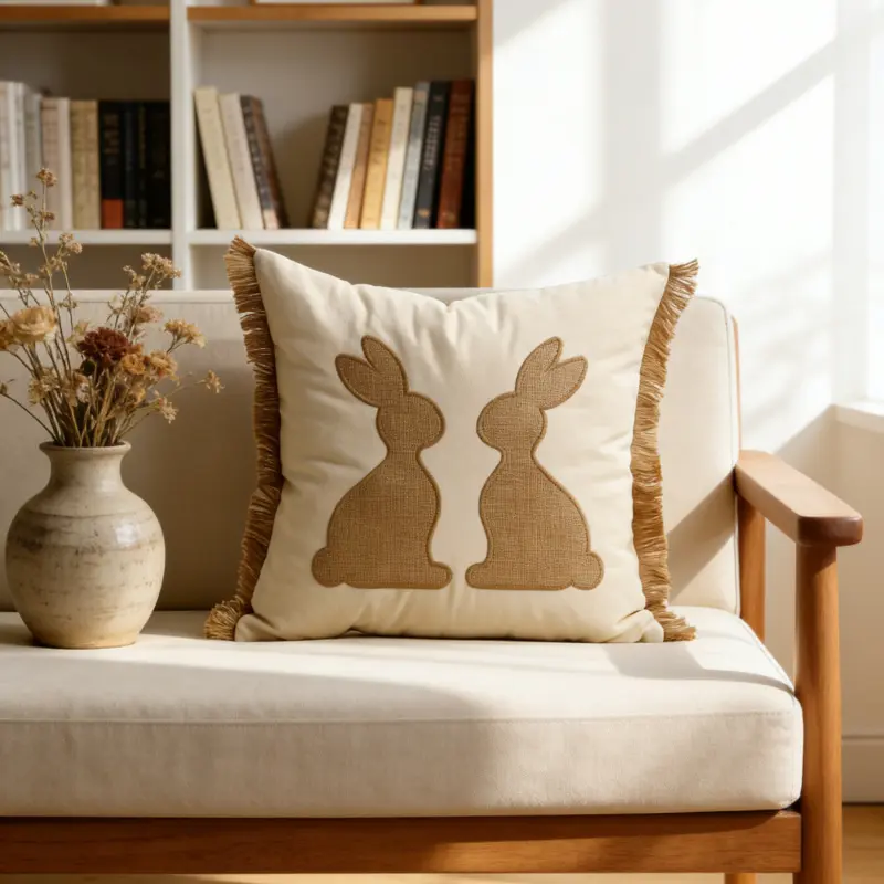 Easter Bunny Pillowcase Towel Embroidery Cushion Cotton Linen Embroidered Pillowcase