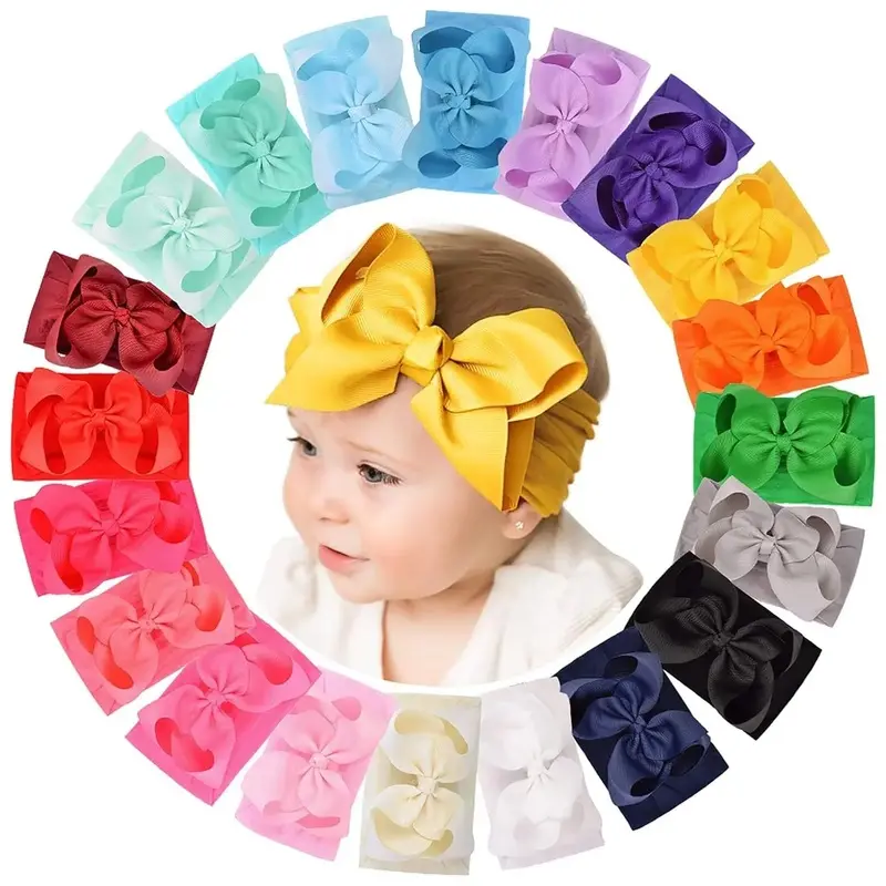 20pcs Baby Girls Bows Headbands Nylon Hairbands Ribbon Bow Elastic Hair Accessories  Newborns Infants Toddlers and Kids
