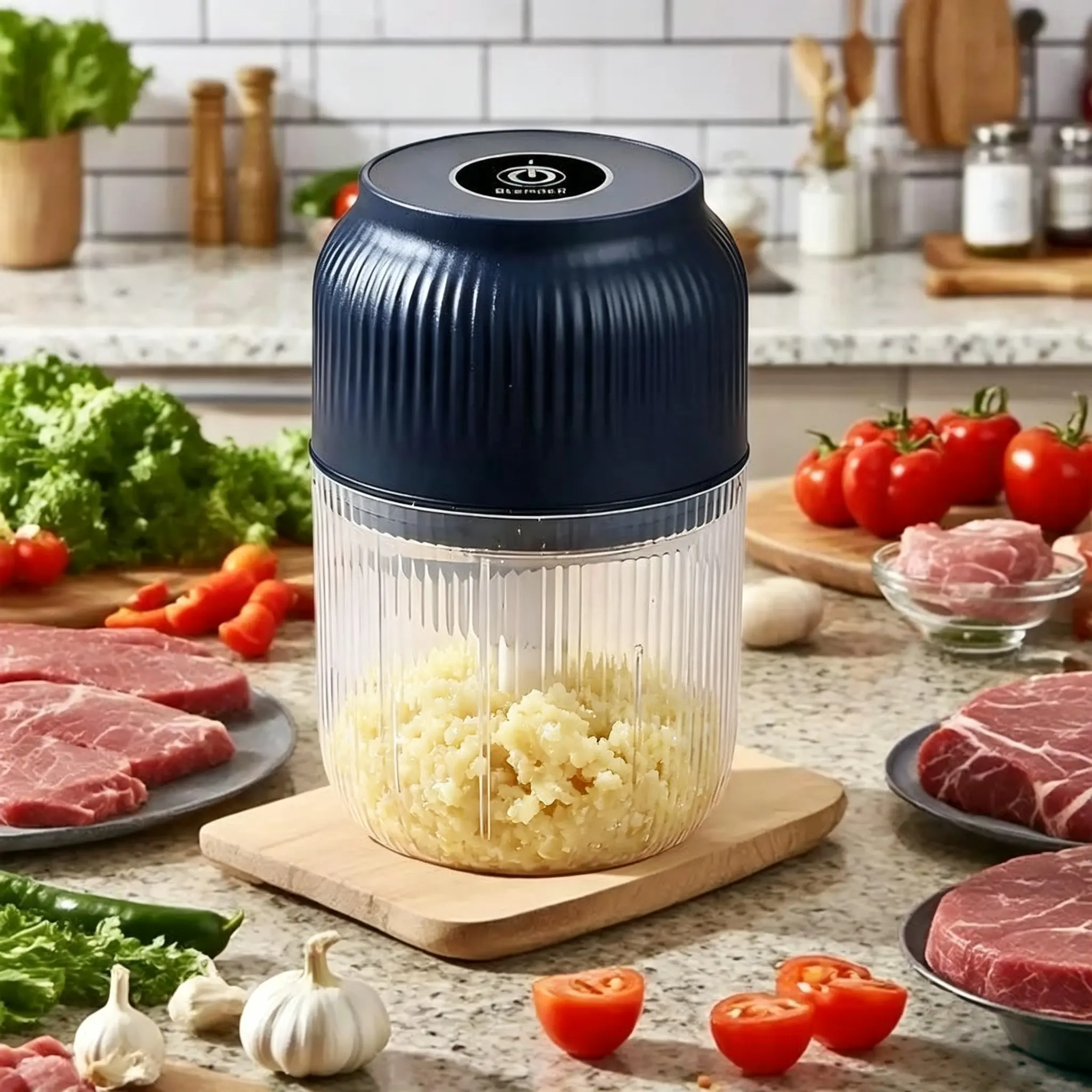 Portable Electric Garlic Chopper, Food Chopper, Kitchen Chopper, Rechargeable Vegetable Dicer Blender, Ideal for Garlic, Ginger, Nuts, Chili, Onion, Meat